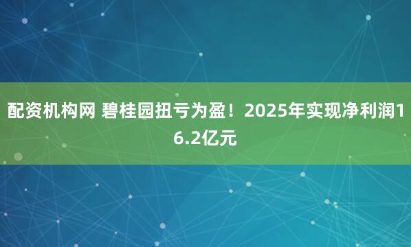 配资机构网 碧桂园扭亏为盈！2025年实现净利润16.2亿元